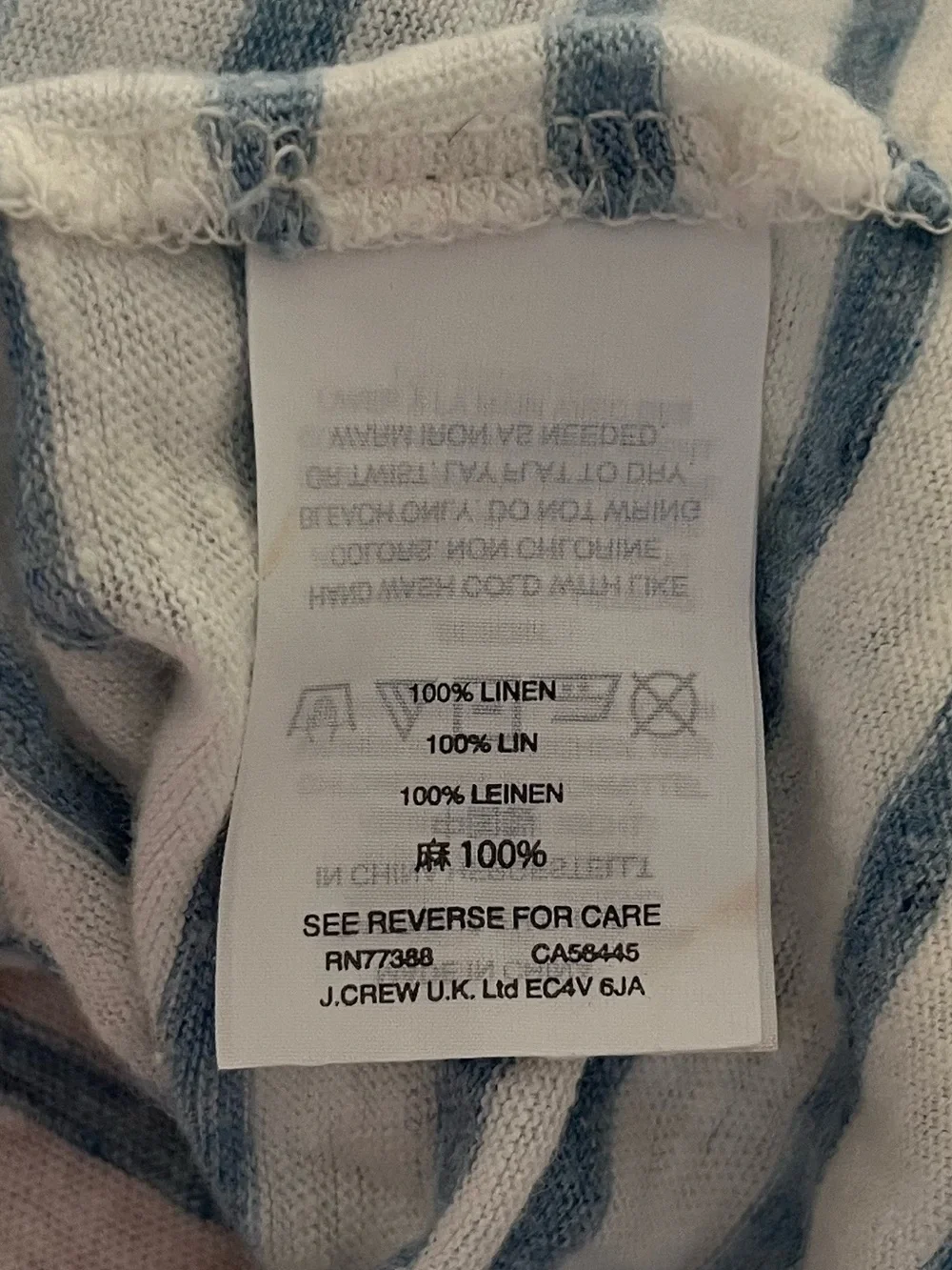 J. Crew Blue and White Striped Linen V-Neck Pocket Tee